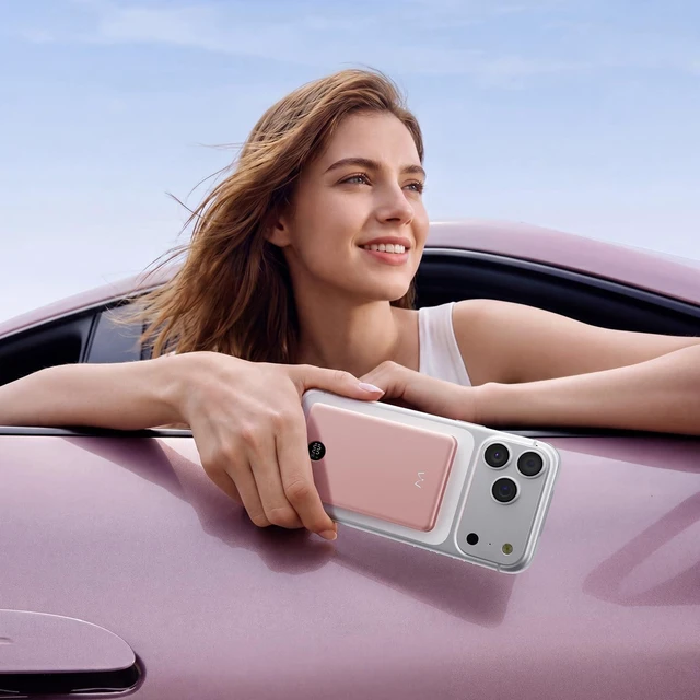 Alt view image 5 of 5 - iWALK Magnetic Portable Charger, 5,000mAh Ultra-Slim Wireless Power Bank, 0.37in Thin, Weighs 4oz, LED Display, Compatible with iPhone 18/17/16/15/14/13 Series, Pink