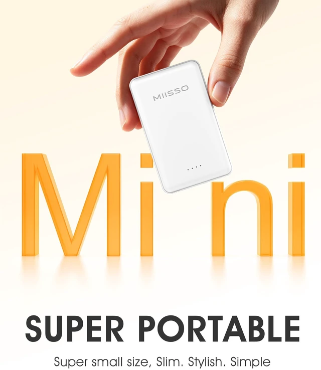 Alt view image 2 of 7 - miisso Ultra Slim 5000mAh Power Bank, Built-in Cables & AC Plug,White | Pocket Size Portable Charger,Mini Phone Charger,Travel Essential,USB C External Battery Pack Compatible with iPhone,Samsung