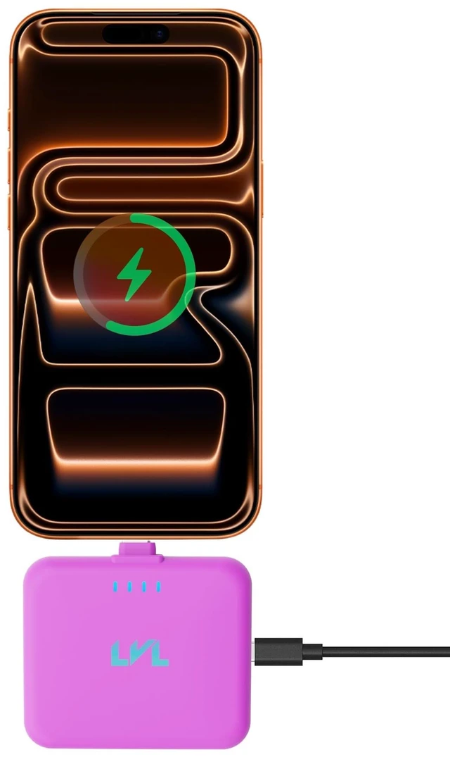 Alt view image 4 of 7 - LLEVVELL Spark Portable Charger for iPhone 17/16/15 USB C 2500mAh Power Bank with LED Indicators 2.4A Fast Charging Mini Portable Charger with Pass Through Technology LVL 25 (Pink)