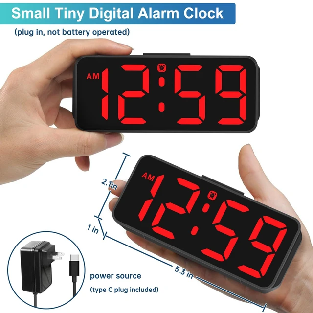 Alt view image 2 of 7 - Peakeep Small Digital Alarm Clock for Bedroom, Large Number, Battery Backup | Plug-in Tiny Electric Clock Brightness Dimmable for Bedsise Desk Table Small Spaces,5 Volume,Easy to Set, Adapter Included