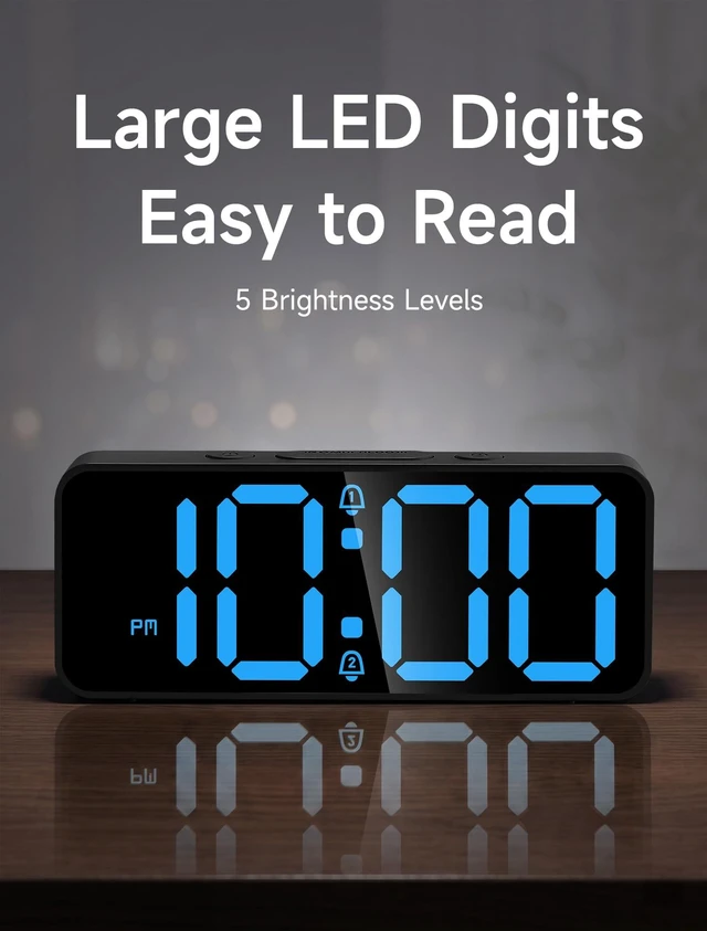 Alt view image 6 of 6 - GLOVIC Small Digital Alarm Clock for Bedrooms, Battery Backup, Loud 105dB | battery operated digital clock, plug in, extra loud for heavy sleepers, easy to read, dual alarm, 5 brightness levels