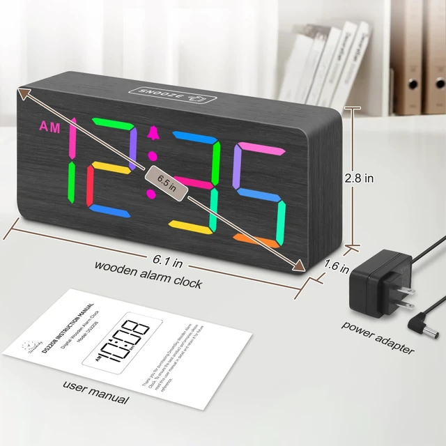 Alt view image 6 of 6 - DreamSky Wooden Digital Alarm Clock for Bedroom, Living Room Desk | RGB Loud Alarm Clock for Heavy Sleepers with Volume Control, Large Numbers with Dimmer, Office Wood Decor (Plug in Clock)