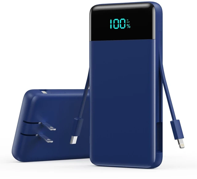Main image of Portable Charger with Built-in AC Plug and Cables,13800mAh All in One USB C Fast Charging Power Bank,Travel Essentials Portable Phone Charger Battery Pack for iPhone 17/16/14,Galaxy,Android-Dark Blue