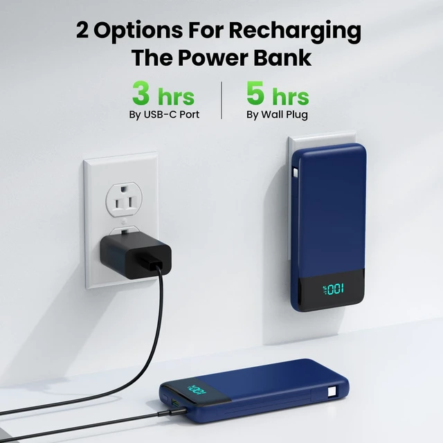 Alt view image 2 of 7 - Portable Charger with Built-in AC Plug and Cables,13800mAh All in One USB C Fast Charging Power Bank,Travel Essentials Portable Phone Charger Battery Pack for iPhone 17/16/14,Galaxy,Android-Dark Blue