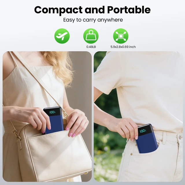 Alt view image 6 of 7 - Portable Charger with Built-in AC Plug and Cables,13800mAh All in One USB C Fast Charging Power Bank,Travel Essentials Portable Phone Charger Battery Pack for iPhone 17/16/14,Galaxy,Android-Dark Blue