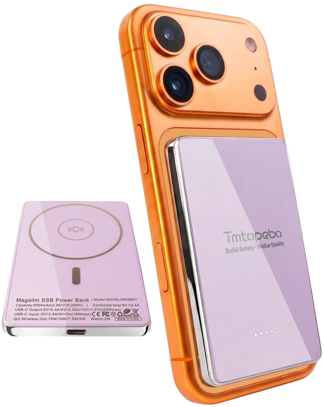 Main image of TmtopeboMagSlim 0.35in 5000mAh Semi-Solid Wireless Fast Charging Power Bank | Adopt safer semisolid state battery,15W Wireless+20W USBC Fast Charging,for iPhone/Samsung/Google/Moto,Watch,Qi2/MagSafe