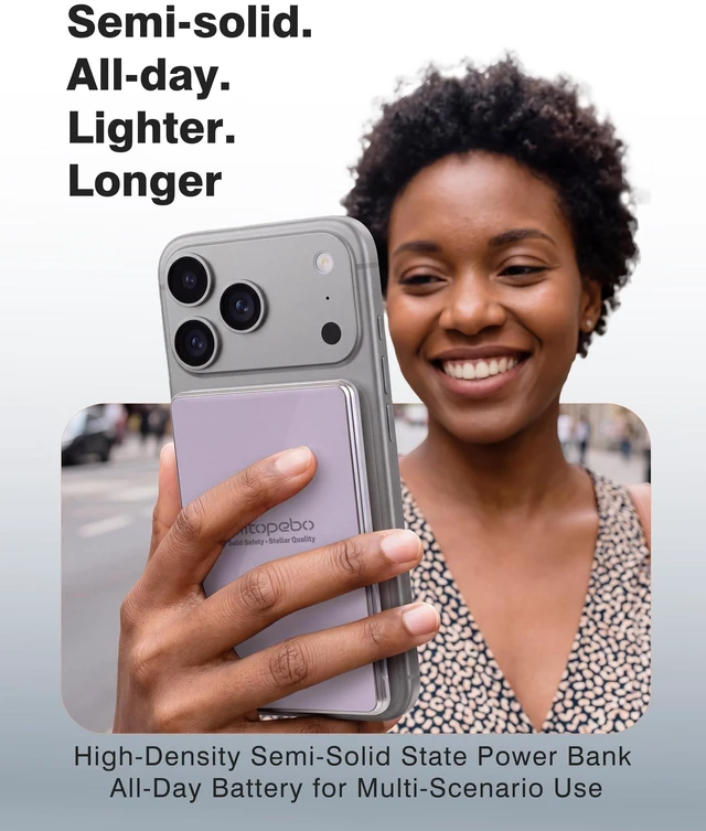 Alt view image 2 of 7 - TmtopeboMagSlim 0.35in 5000mAh Semi-Solid Wireless Fast Charging Power Bank | Adopt safer semisolid state battery,15W Wireless+20W USBC Fast Charging,for iPhone/Samsung/Google/Moto,Watch,Qi2/MagSafe