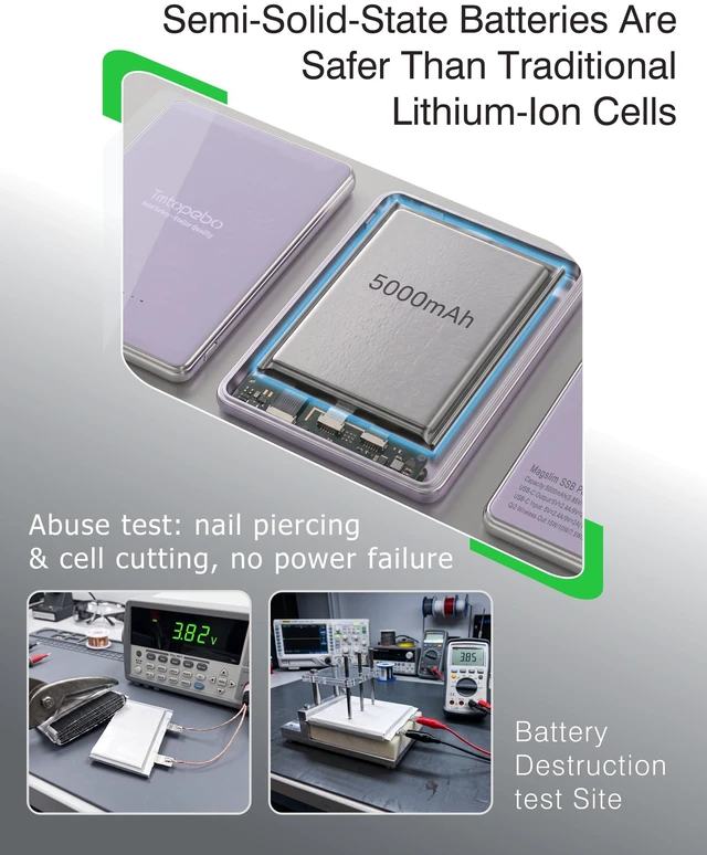Alt view image 3 of 7 - TmtopeboMagSlim 0.35in 5000mAh Semi-Solid Wireless Fast Charging Power Bank | Adopt safer semisolid state battery,15W Wireless+20W USBC Fast Charging,for iPhone/Samsung/Google/Moto,Watch,Qi2/MagSafe