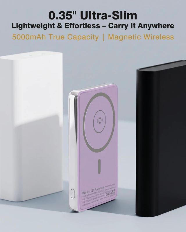 Alt view image 4 of 7 - TmtopeboMagSlim 0.35in 5000mAh Semi-Solid Wireless Fast Charging Power Bank | Adopt safer semisolid state battery,15W Wireless+20W USBC Fast Charging,for iPhone/Samsung/Google/Moto,Watch,Qi2/MagSafe