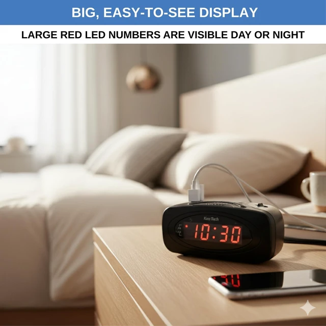 Alt view image 4 of 6 - Digital Alarm Clocks for Bedrooms, Loud Alarm Clock for Heavy Sleepers Perfect for Bedroom, Desk, and Office by Ken-Tech