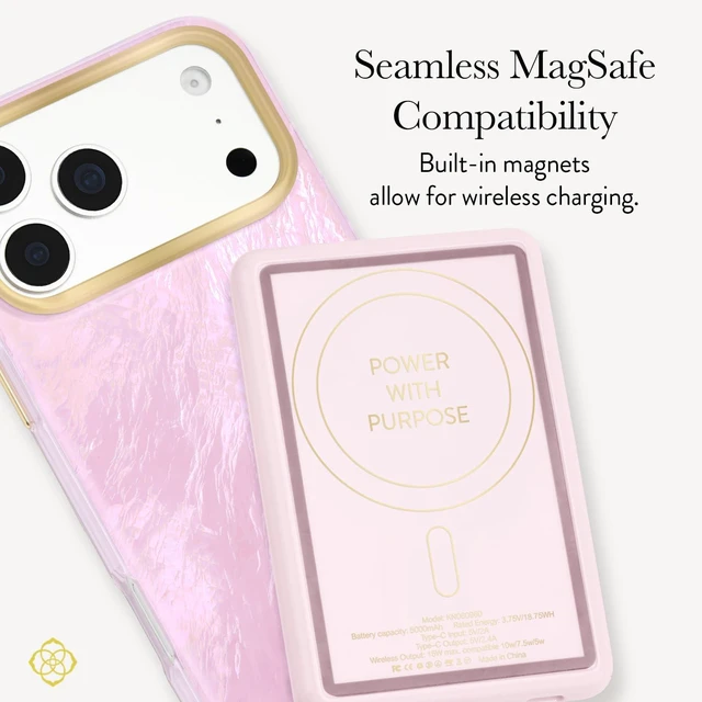 Alt view image 4 of 5 - Kendra Scott 5000mAh MagSafe Portable Charger w/LED Power Indicator - Pink | Stylish Compact Magnetic Power Bank - iPhone Charger for Fast Charging - Lightweight Wireless Battery Pack with USB-C Port