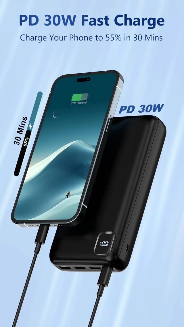 Alt view image 2 of 6 - Eliegntist 50000mAh Power Bank, 30W PD Fast Charging Portable Charger, 4 Outputs, LED Digital Display, for iPhone 17/16/15/14/13, Samsung Galaxy, Android