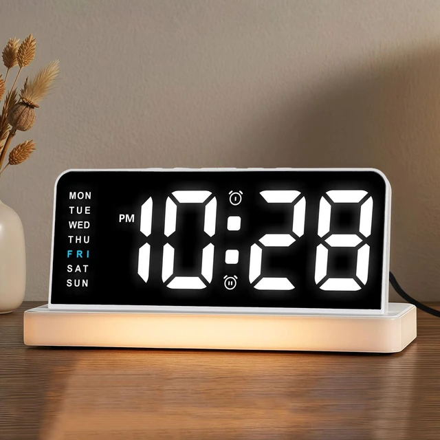 Main image of Alarm Clock for Bedroom, Digital Clock with Charging Port, Plug in | Plumeet Bedside Desk Clock with Large Numbers, Alarm, Date, Week, Temp, Dimmer and Night Light, Adapter Powered