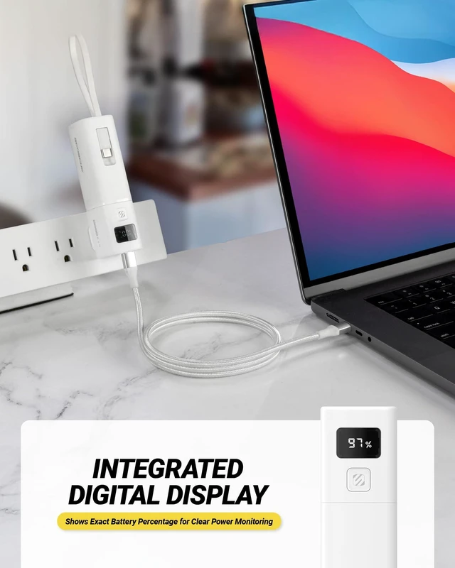Alt view image 6 of 7 - Scosche 3-in-1 40W Power Bank with Wall Plug & Built-in USB-C Cable, 5,000mAh Portable Charger, Compact USB-C Fast Charging Battery Pack with Digital Display for iPhone 17/16, Galaxy, iPad & More