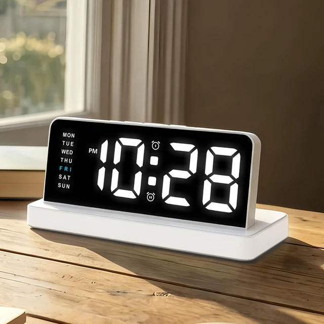 Alt view image 7 of 7 - Alarm Clock for Bedroom, Digital Clock with Charging Port, Plug in | Plumeet Bedside Desk Clock with Large Numbers, Alarm, Date, Week, Temp, Dimmer and Night Light, Adapter Powered