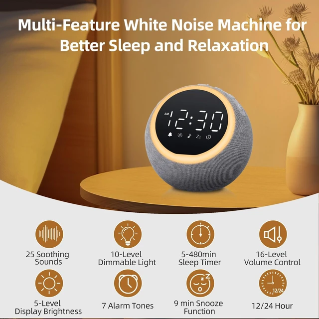 Alt view image 2 of 7 - Smart Alarm Clock with White Noise & Night Light for Bedrooms | 25 soothing sounds, adjustable volume, snooze & sleep timer for kids, adults, teens, and heavy sleepers