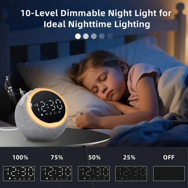 Alt view image 4 of 7 - Smart Alarm Clock with White Noise & Night Light for Bedrooms | 25 soothing sounds, adjustable volume, snooze & sleep timer for kids, adults, teens, and heavy sleepers