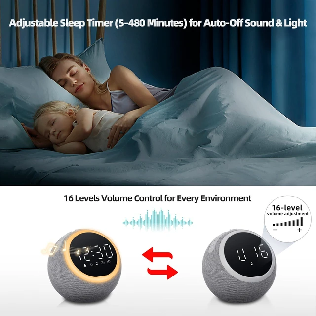 Alt view image 5 of 7 - Smart Alarm Clock with White Noise & Night Light for Bedrooms | 25 soothing sounds, adjustable volume, snooze & sleep timer for kids, adults, teens, and heavy sleepers