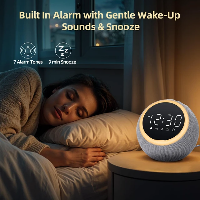 Alt view image 6 of 7 - Smart Alarm Clock with White Noise & Night Light for Bedrooms | 25 soothing sounds, adjustable volume, snooze & sleep timer for kids, adults, teens, and heavy sleepers