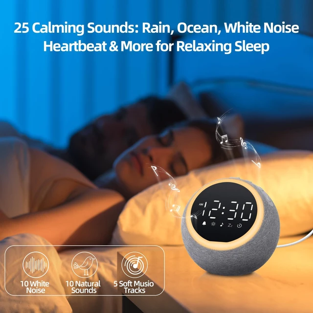 Alt view image 7 of 7 - Smart Alarm Clock with White Noise & Night Light for Bedrooms | 25 soothing sounds, adjustable volume, snooze & sleep timer for kids, adults, teens, and heavy sleepers