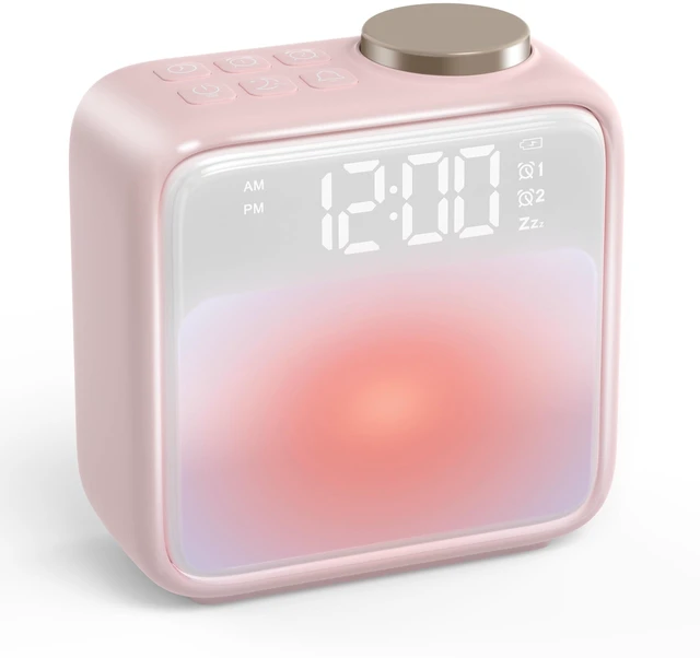 Main image of AIRIVO Alarm Clock Night Lights, Rechargeable Alarm Clock for Bedrooms, 6 Scenes & White Noise Sync, Dual Alarms & Snooze, for Heavy Sleepers, Gifts for Kids Teens (Pink)