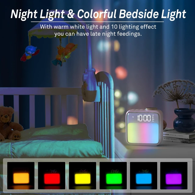 Alt view image 5 of 7 - AIRIVO Alarm Clock Night Lights, Rechargeable Alarm Clock for Bedrooms, 6 Scenes & White Noise Sync, Dual Alarms & Snooze, for Heavy Sleepers, Gifts for Kids Teens (Pink)