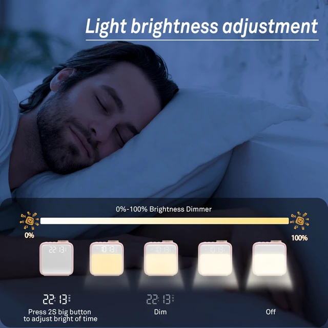 Alt view image 6 of 7 - AIRIVO Alarm Clock Night Lights, Rechargeable Alarm Clock for Bedrooms, 6 Scenes & White Noise Sync, Dual Alarms & Snooze, for Heavy Sleepers, Gifts for Kids Teens (Pink)