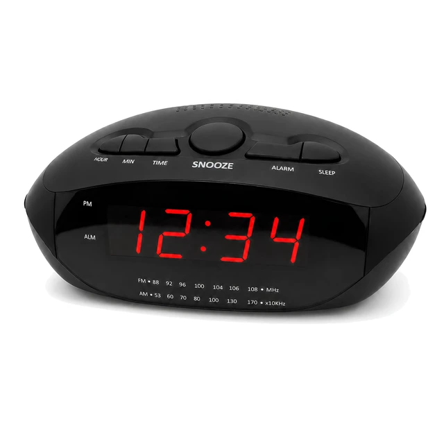 Main image of Digital Alarm Clock with Dual USB Ports | AM/FM Clock Radio with Red LED Display, Snooze, Sleep Timer, AUX Input, and Battery Backup | Compact Desk or Bedside Alarm for Bedroom, Dorm, or Office