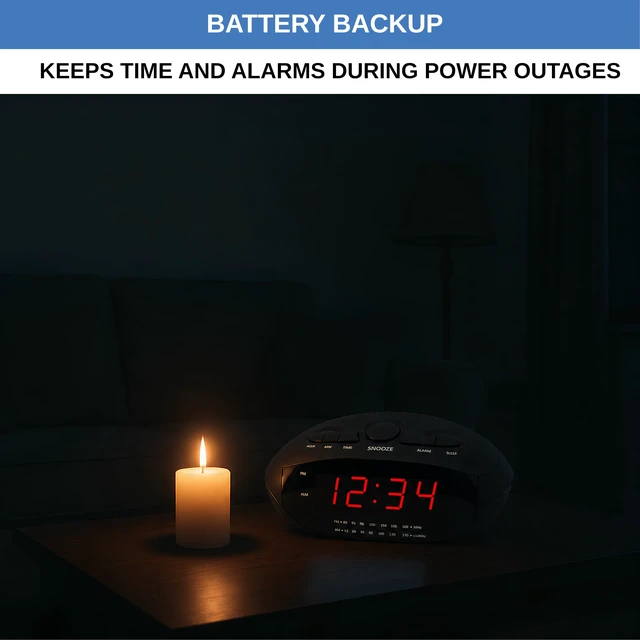 Alt view image 6 of 7 - Digital Alarm Clock with Dual USB Ports | AM/FM Clock Radio with Red LED Display, Snooze, Sleep Timer, AUX Input, and Battery Backup | Compact Desk or Bedside Alarm for Bedroom, Dorm, or Office