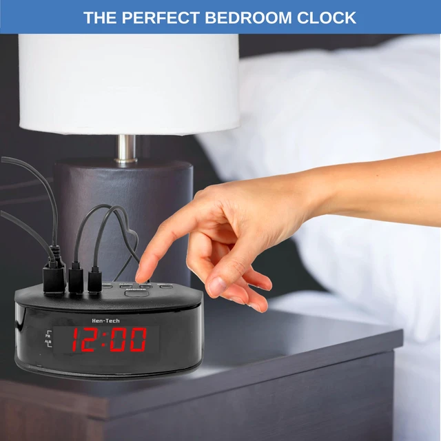 Alt view image 5 of 5 - Ken-Tech Digital Alarm Clocks for Bedrooms, 2 x USB-C and 2 x USB-A Charging Ports. Loud Alarm Clock for Heavy Sleepers Perfect for Bedroom, Desk, and Office.