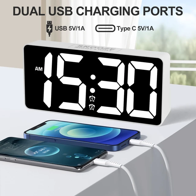 Alt view image 7 of 7 - PPLEE Alarm Clock for Bedroom with Night Light & Bold Digits-7 in Digital Clock with Dual Alarms & USB Charger Ports,Battery Backup,Adjustable Brightness&Volume,DST, Loud Desk Clock for Heavy Sleeper