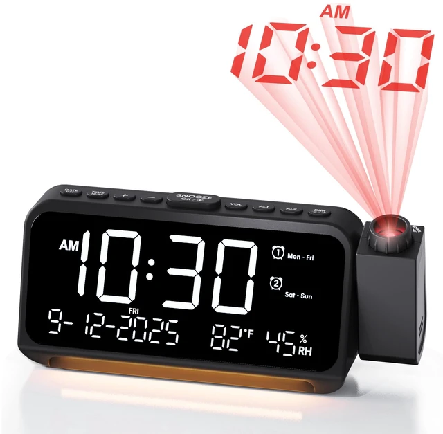 Main image of Roxicosly Projection Alarm Clock for Bedroom Ceiling, 118 dB Super Loud for Heavy Sleepers, Plug in Dual Alarm with Weekday/Weekend, 6.7" Large Digital Dimmable Display, Easy to Read