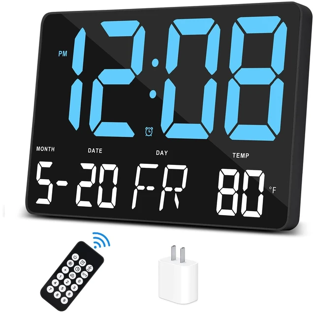 Main image of Amgico Digital Alarm Clock with Snooze, Temperature, Auto Dimming, 11.5" Large Display Calendar, Desk/Wall Clock for Bedroom, Living Room, Office, Home, Classroom, Kids, Elderly - Blue