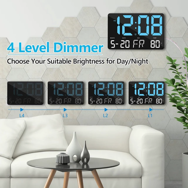 Alt view image 3 of 7 - Amgico Digital Alarm Clock with Snooze, Temperature, Auto Dimming, 11.5" Large Display Calendar, Desk/Wall Clock for Bedroom, Living Room, Office, Home, Classroom, Kids, Elderly - Blue