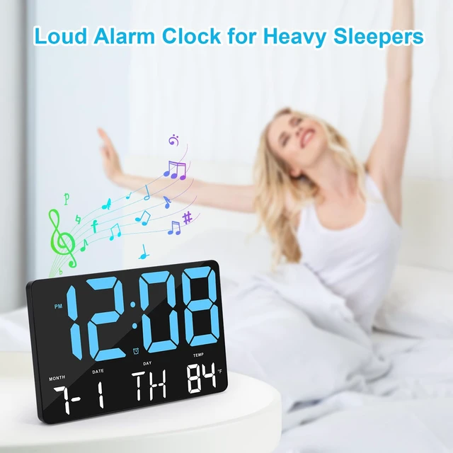 Alt view image 2 of 7 - Amgico Digital Alarm Clock with Snooze, Temperature, Auto Dimming, 11.5" Large Display Calendar, Desk/Wall Clock for Bedroom, Living Room, Office, Home, Classroom, Kids, Elderly - Blue