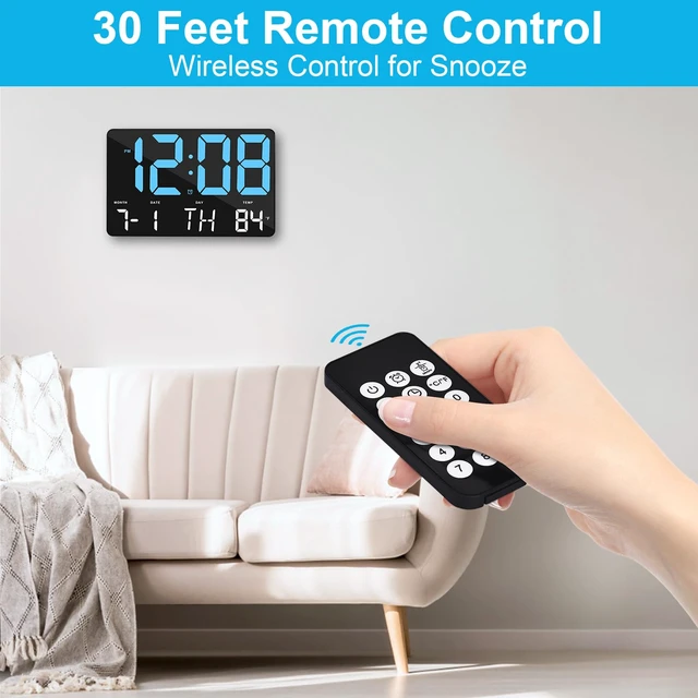Alt view image 5 of 7 - Amgico Digital Alarm Clock with Snooze, Temperature, Auto Dimming, 11.5" Large Display Calendar, Desk/Wall Clock for Bedroom, Living Room, Office, Home, Classroom, Kids, Elderly - Blue