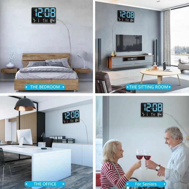 Alt view image 7 of 7 - Amgico Digital Alarm Clock with Snooze, Temperature, Auto Dimming, 11.5" Large Display Calendar, Desk/Wall Clock for Bedroom, Living Room, Office, Home, Classroom, Kids, Elderly - Blue