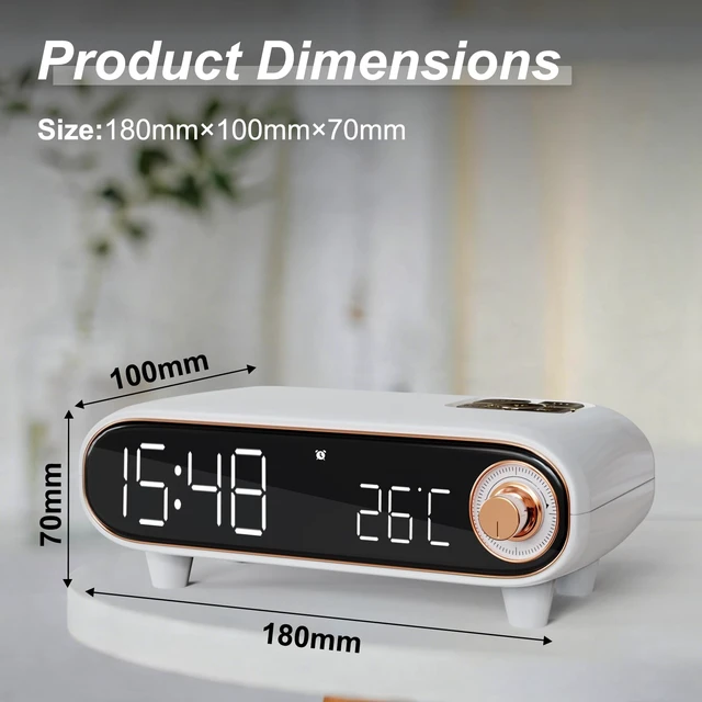 Alt view image 2 of 6 - ONCHEER Alarm Clock Radio for Bedroom, Loud Voice for Deep Sleep, Bluetooth Speaker, USB/TF Card Music Playing, Digital FM Radio, Temperature Display, LED Night Light, Cute Decor for Home (White)