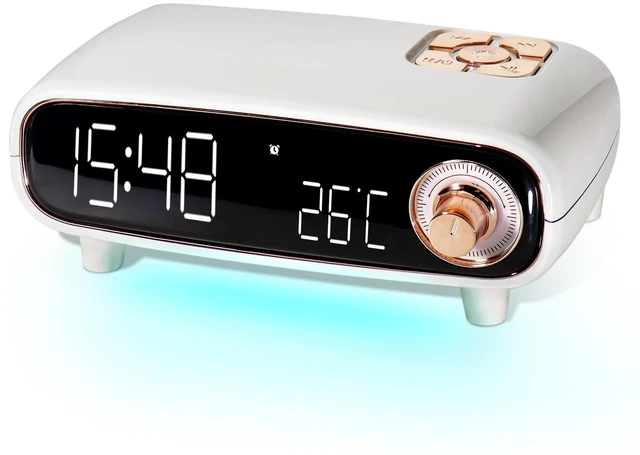 Main image of ONCHEER Alarm Clock Radio for Bedroom, Loud Voice for Deep Sleep, Bluetooth Speaker, USB/TF Card Music Playing, Digital FM Radio, Temperature Display, LED Night Light, Cute Decor for Home (White)