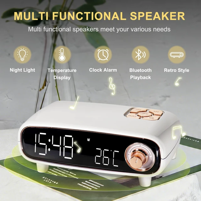 Alt view image 6 of 6 - ONCHEER Alarm Clock Radio for Bedroom, Loud Voice for Deep Sleep, Bluetooth Speaker, USB/TF Card Music Playing, Digital FM Radio, Temperature Display, LED Night Light, Cute Decor for Home (White)