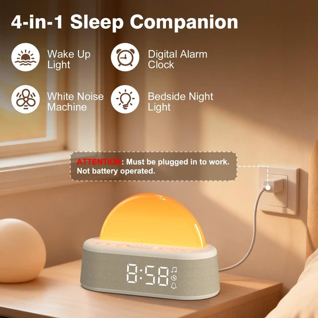 Alt view image 3 of 7 - Wake Up Light Sunrise Alarm Clock, Dual Alarm with White Noise Machine | 30 Sleep Sounds, 9 Min Snooze, 8 Colors Dimmer Night Light ,12/24H Alarms Clock Timer for Heavy Sleepers