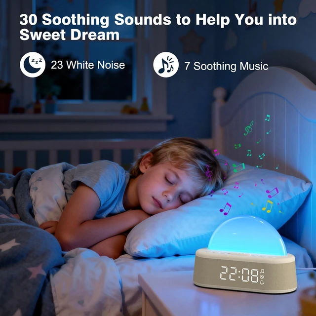Alt view image 6 of 7 - Wake Up Light Sunrise Alarm Clock, Dual Alarm with White Noise Machine | 30 Sleep Sounds, 9 Min Snooze, 8 Colors Dimmer Night Light ,12/24H Alarms Clock Timer for Heavy Sleepers