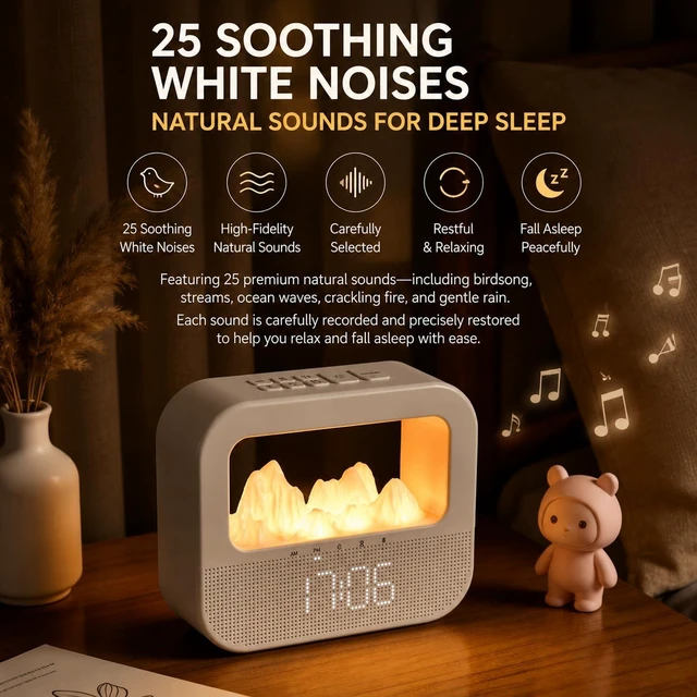 Alt view image 3 of 7 - Sunrise Alarm Clock for Heavy Sleepers Adults, Wake-up Light, Digital Clock with 7 Color Night Light, Sleep Sound Machine with Timer, Snooze Alarm, Adjustable Brightness for Bedroom, Kids, Adults