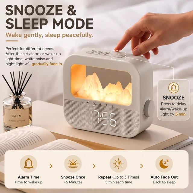 Alt view image 6 of 7 - Sunrise Alarm Clock for Heavy Sleepers Adults, Wake-up Light, Digital Clock with 7 Color Night Light, Sleep Sound Machine with Timer, Snooze Alarm, Adjustable Brightness for Bedroom, Kids, Adults