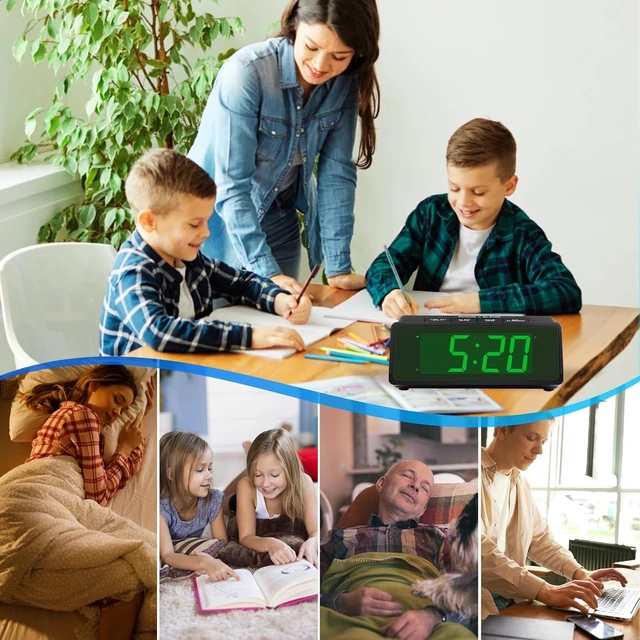 Alt view image 6 of 6 - Timegyro LED Alarm Clock Large Display, 3 Brightness Levels, Super-Loud 110dB Alarm, Snooze, 12/24H, Battery Operated for Heavy Sleepers, Kids, Seniors (Black-Green Display)