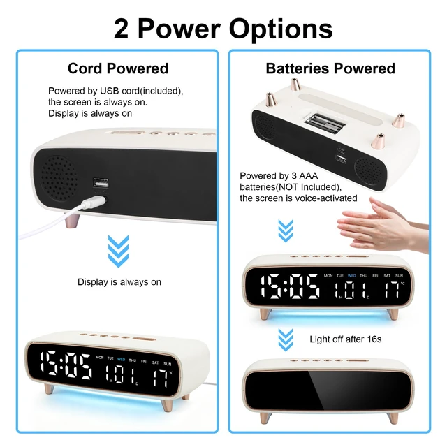 Alt view image 3 of 7 - Lafocuse Digital Alarm Clock with Light, 8.2" LED Display White Digital Clock Type-C/Battery Operated with USB Charging, Dual Alarm, Temperature, DST, Snooze for Heavy Sleepers Bedroom Office