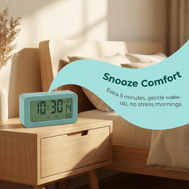 Alt view image 4 of 5 - HMETOL Digital Alarm Clock with Large LED Display and Night Light 1PC | Snooze button for extra rest. Loud vibration wakes deep sleepers 5.4"L x 1.4"W x 3.0"H Green
