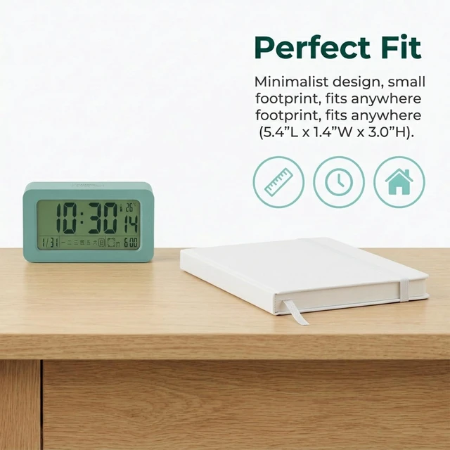 Alt view image 5 of 5 - HMETOL Digital Alarm Clock with Large LED Display and Night Light 1PC | Snooze button for extra rest. Loud vibration wakes deep sleepers 5.4"L x 1.4"W x 3.0"H Green