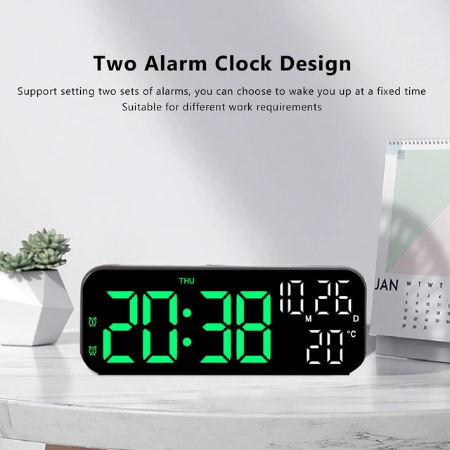 Alt view image 2 of 7 - CCYLEZ LED Alarm Clock Digital Clock with Voice Control 3 Adjustable Brightness Temperature Display Dual Alarm Countdown Timer for Bedroom Office Black Green Lamp