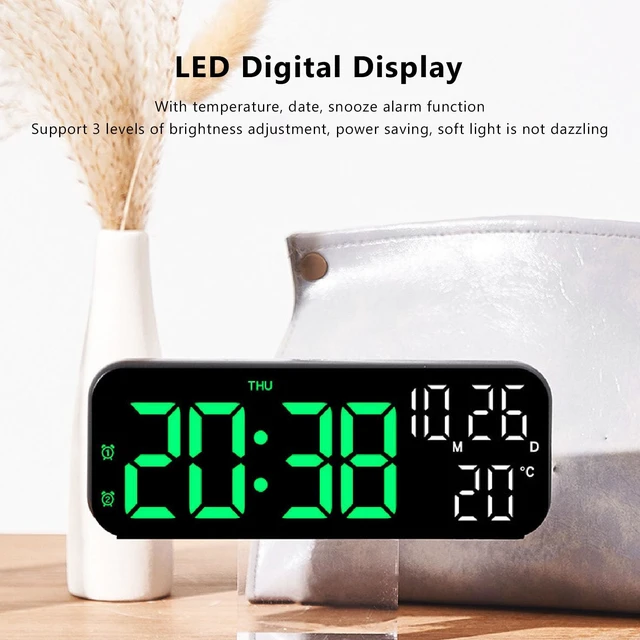 Alt view image 3 of 7 - CCYLEZ LED Alarm Clock Digital Clock with Voice Control 3 Adjustable Brightness Temperature Display Dual Alarm Countdown Timer for Bedroom Office Black Green Lamp